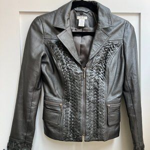 Cache Vintage Woven 100% Leather Jacket Size 2 Zip